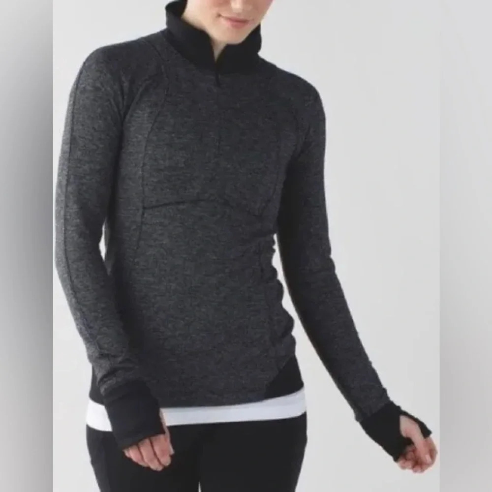 Lululemon Runderful 1/2 Zip Check Pique Black Heather Top - Picture 3 of 8